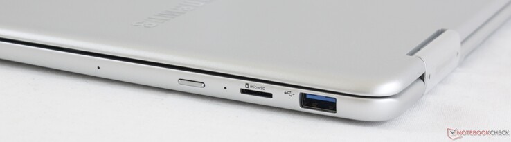 A destra: Pulsante di accensione, slot MicroSD, USB 3.0 Tipo A