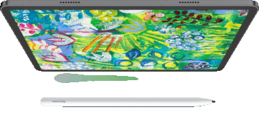 Tablet Blackview Zeno 6 che mostra un'opera artistica colorata con uno stilo bianco sotto di esso