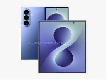 Rendering CAD non ufficiale del presunto Galaxy Z Fold 8 che mostra la parte anteriore e posteriore.