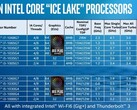 La lista dei processori Ice Lake (Image source: Intel)