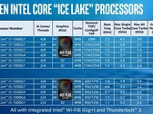 La lista dei processori Ice Lake (Image source: Intel)