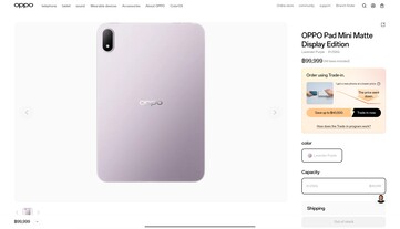 La pagina di Oppo Thailand dedicata a Oppo Pad Mini, con un prezzo provvisorio, mostra inoltre che l'unica configurazione disponibile ha 8GB di RAM e 256GB di spazio di archiviazione