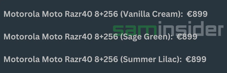 La fuga di notizie sul prezzo del nuovo "Razr40". (Fonte: SamInsider)