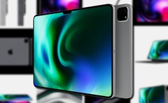 I rendering non ufficiali dell&#039;iPad Pro 2022 Apple mostrano il notch del display davanti e al centro. (Fonte immagine: @ld_vova - modificato)