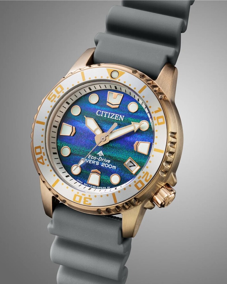 La lunetta unidirezionale è dotata di chiare indicazioni dei minuti e di un pip luminoso a ore 12.