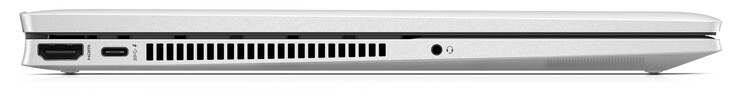 Lato sinistro: uscita HDMI, una porta USB 3.2 Gen 2 (Type-C; Power Delivery, DisplayPort), jack combinato per cuffie/microfono