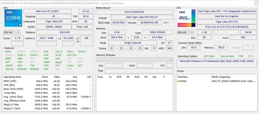 Asus ExpertBook B1 - HWInfo