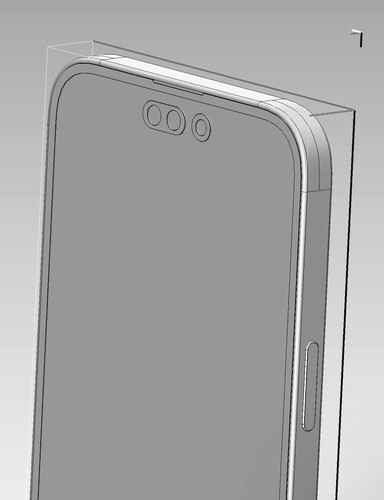 iPhone 14 Pro Max CAD render - Face ID e foro per i selfie. (Fonte: @VNchocoTaco su Twitter)