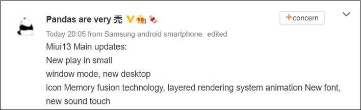 Aggiornamenti MIUI 13. (Fonte immagine: Weibo)