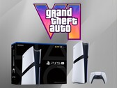 La console PS5 Pro mostrata sotto il logo di GTA 6 (Fonte: Sony PlayStation, Rockstar Games con modifiche)