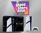 La console PS5 Pro mostrata sotto il logo di GTA 6 (Fonte: Sony PlayStation, Rockstar Games con modifiche)