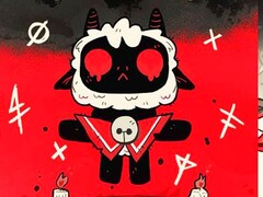 L&#039;Agnello, chiamato anche Lambert dai fan, di Cult of the Lamb fluttua su uno sfondo rosso e nero con occhi rossi, piccole corna e simboli rituali intorno ad esso. (Fonte: Studio di sviluppo giochi Massive Monster)