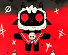 L'Agnello, chiamato anche Lambert dai fan, di Cult of the Lamb fluttua su uno sfondo rosso e nero con occhi rossi, piccole corna e simboli rituali intorno ad esso. (Fonte: Studio di sviluppo giochi Massive Monster)