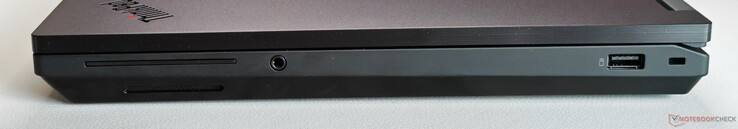 A destra: jack audio da 3,5 mm, USB-A 3.2 Gen.2 (10 Gbit/s, Always On), slot Kensington Nano Security