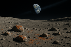 La ruggine che si forma sulla Luna è causata dalle particelle di ossigeno dell&#039;atmosfera terrestre che raggiungono la sua superficie attraverso il cosiddetto Vento della Terra. (Fonte: OpenAI)