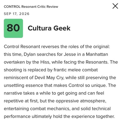 Di seguito è riportato il riassunto della recensione di «Control Resonant» trapelata