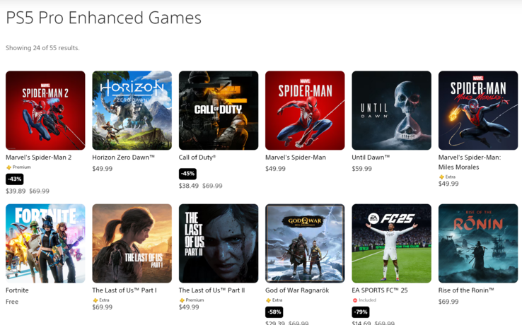 Elenco dei giochi PS5 Pro Enhanced per luglio 2025 (Fonte: screenshot, PlayStation Store)