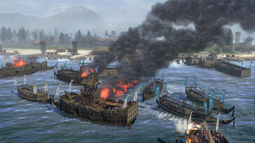 Un'immagine che raffigura una battaglia navale in Total War: Shogun 2.