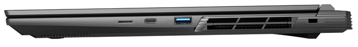 Lato destro: Lettore di schede MicroSD, Thunderbolt 4/USB 4 (USB-C; Power Delivery, DisplayPort), USB 3.2 Gen 1 (USB-A), slot per un blocco del cavo