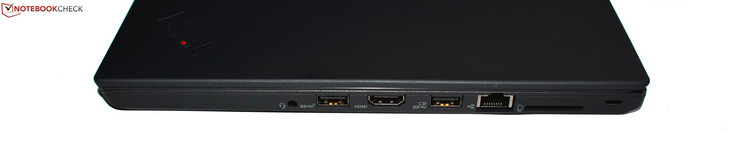 Destra: combo audio, USB 3.1 Gen2 Type-A, HDMI, USB 3.0 Type-A, RJ45 Ethernet, lettore di schede SD, blocco Kensington
