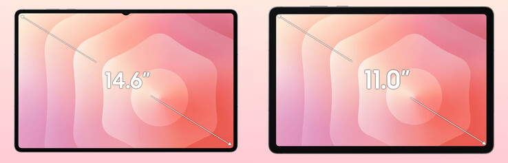 Il Galaxy Tab S11 manca di cornici sottili e di una tacca, Tab S11 Ultra e Tab S11 da sinistra a destra. (Fonte immagine: via Evan Blass)