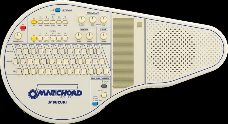 L'Omnichord si suona passando un dito sulla tastiera verticale e premendo i pulsanti degli accordi. (Fonte: Suzuki)