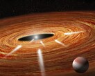 Un'illustrazione artistica che mostra un pianeta e una stella.