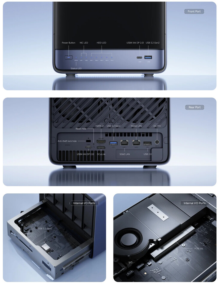 Porte di connettività del NAS N5 Air AI (Fonte: Minisforum)