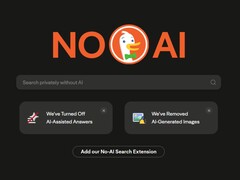 La scritta 'No AI' di DuckDuckGo è ben visibile sul motore di ricerca