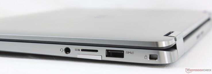 Lato destro: 3.5 mm combo audio, lettore MicroSD, slot Micro-SIM (WWAN opzionale), USB-A 3.2 Gen. 1, Noble Lock