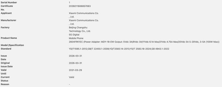 certificazione 3C del Redmi K90 Ultra.