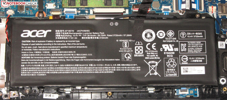 La batteria offre una capacità di 58,75 Wh.