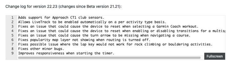 Le note di rilascio della versione beta 22.23 per il Garmin Fenix 8