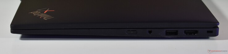 destra: audio da 3,5 mm, audio da 3,5 mm, USB-A 3.2 Gen 1, HDMI, blocco Kensington