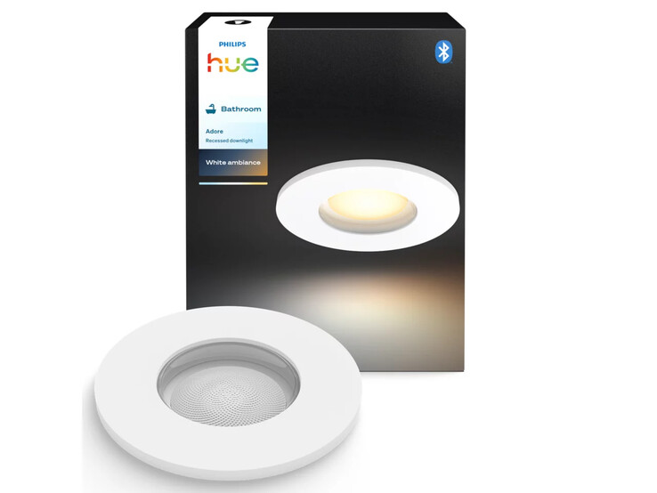 La lampada da incasso per il bagno Philips Hue Adore è di colore bianco. (Fonte: Philips)