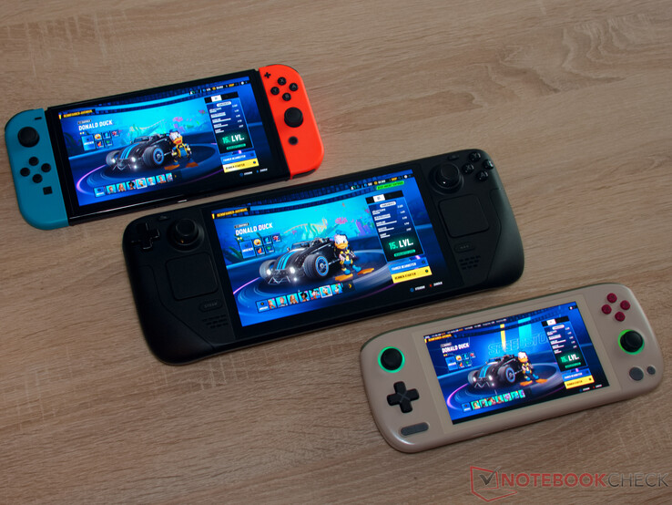 Confronto delle dimensioni - Nintendo Switch OLED, Steam Deck OLED, Ayaneo Air 1S