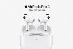 Rendering generato dall’intelligenza artificiale degli AirPods Pro 4 con fotocamere.