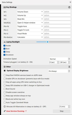 In alto - configura i tasti aggiuntivi; in basso - 7 processi Asus attivi