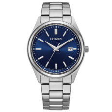 Il modello BM1350-54L si distingue per il quadrante blu con effetto raggi di sole, pur mantenendo la stessa cassa in acciaio inossidabile da 38 mm e il movimento solare Eco-Drive.