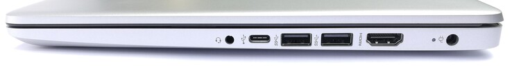 A destra: cuffie, 1x USB 3.1 Gen 1 Type-C, 2x USB 3.1 Gen 1 Type-A, HDMI, alimentazione