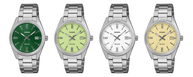 Da sinistra a destra: gli orologi Casio UTP-1302PD-3A1V, UTP-1302PD-3A2V, UTP-1302PD-7AV e UTP-1302PD-9AV
