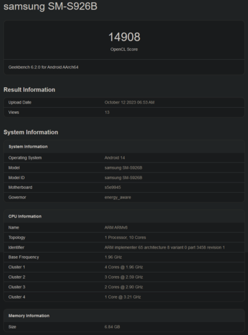 Exynos 2400 OpenCL benchmark (immagine via Geekbench)