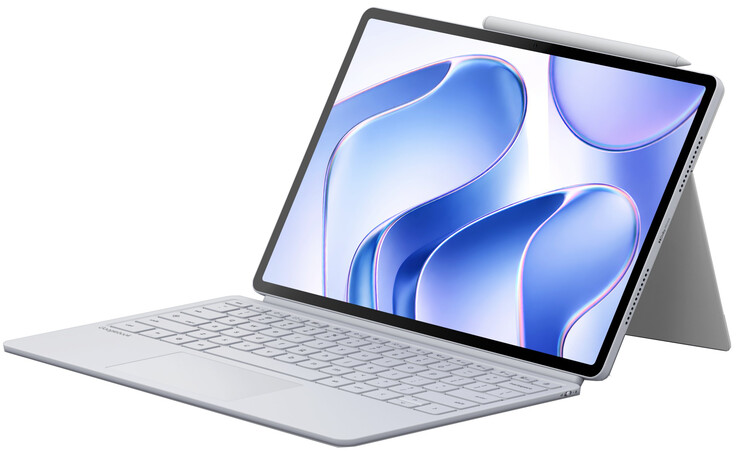 Il Googlebook Duet m con la tastiera staccabile, il supporto e la Pen Pro collegati.