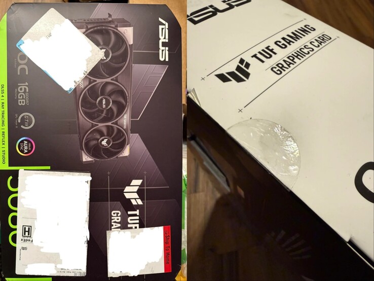 Confezione della GPU Asus TUF RTX 5080 ordinata da Best Buy. (Fonte: GnarDead su Reddit)