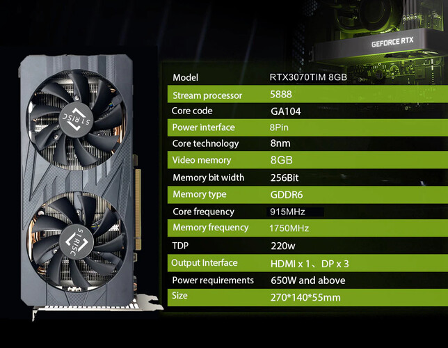 gPU 51Risc RTX 3070 TiM - Specifiche. (Fonte immagine: Aliexpress)