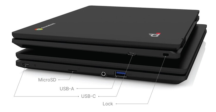 CTL Chromebook PX121E è dotato di due porte USB-C, una porta USB-A, uno slot microSD e uno slot di sicurezza. (Fonte: CTL)