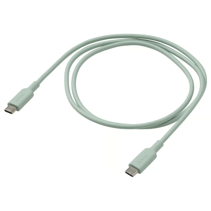 Il cavo IKEA Sittbrun da USB-C a USB-C in verde chiaro. (Fonte: IKEA)