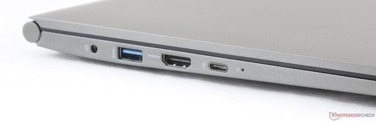 A sinistra: alimentazione AC, USB 3.1 Type-A, HDMI 1.4, USB Type-C + Thunderbolt 3