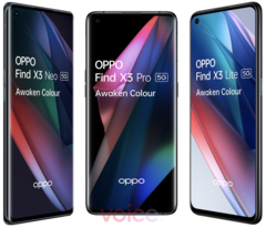Il primo rendering di tutti e tre gli smartphones della serie Oppo Find X3. (Immagine: Oppo/Evan Blass)