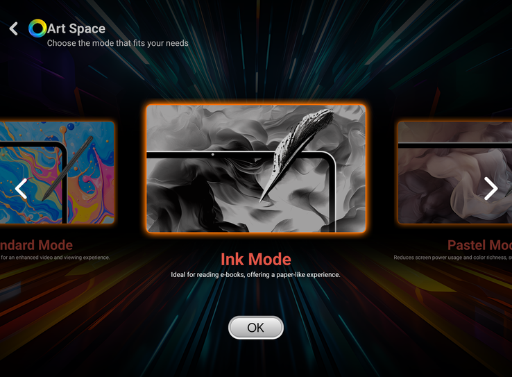 L'ArtSpace le permette di cambiare la visualizzazione dei colori dello schermo.